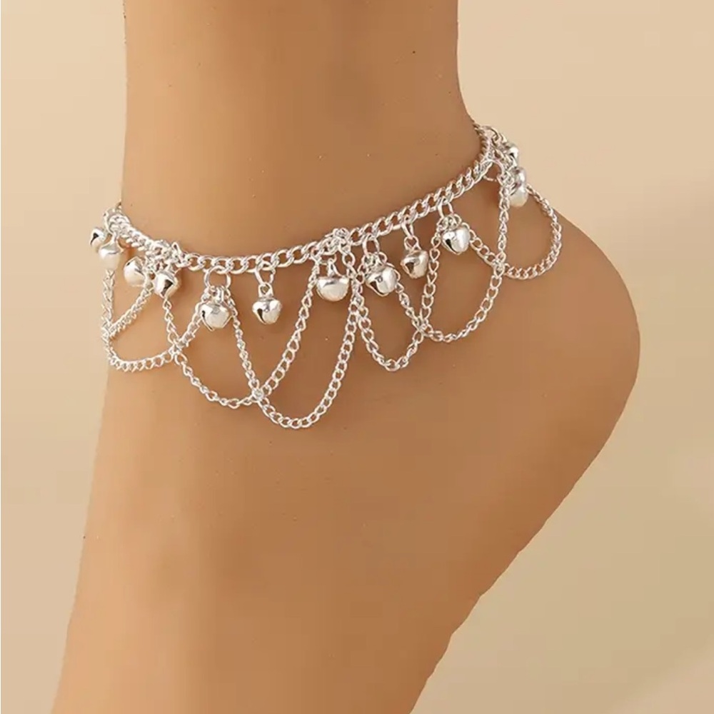 Silver Bell Charm Layered Anklet - Picture 5 of 5